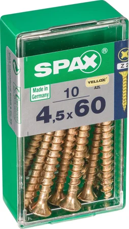 Lot De 10 Vis Acier Tête Fraisée Spax, Diam.4.5 Mm X L.60 Mm