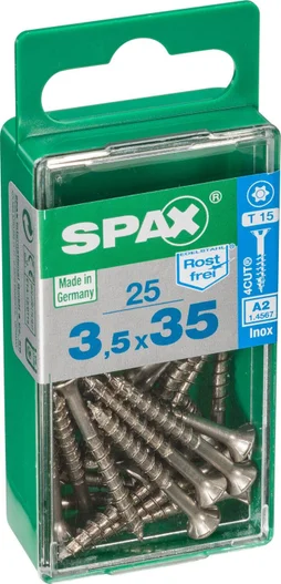 Lot De 25 Vis Inox Tête Fraisée Torx Spax, Diam.3.5 Mm X L.35 Mm