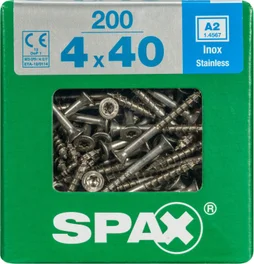 Lot De 200 Vis Inox Tête Fraisée Torx Spax, Diam.4 Mm X L.40 Mm