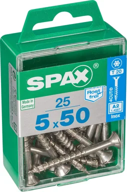 Lot De 25 Vis Inox Tête Fraisée Torx Spax, Diam.5 Mm X L.50 Mm