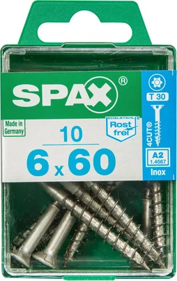 Lot De 10 Vis Inox Tête Fraisée Torx Spax, Diam.6 Mm X L.60 Mm