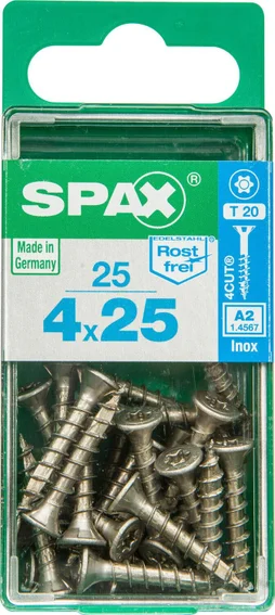 Lot De 25 Vis Inox Tête Fraisée Torx Spax, Diam.4 Mm X L.25 Mm