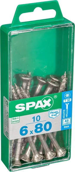 Lot De 10 Vis Inox Tête Fraisée Torx Spax, Diam.6 Mm X L.80 Mm