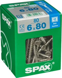 Lot De 80 Vis Inox Tête Fraisée Torx Spax, Diam.6 Mm X L.80 Mm