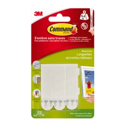 Lot de 8 languettes adhésives tableaux déco, COMMAND, blanc