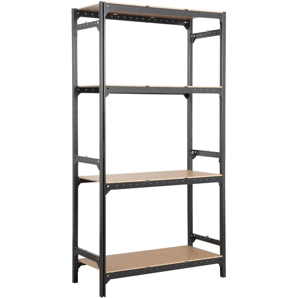 Etagère métal bois l96 x H180 x P40cm 4 tablettes hubsystem gris