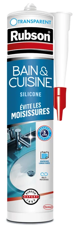 Mastic silicone cuisine/bain transparent RUBSON cartouche 280 ml