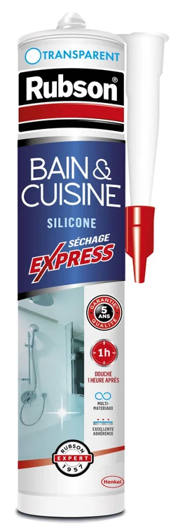 Mastic silicone cuisine/bain transparent RUBSON express cartouche 280 ml