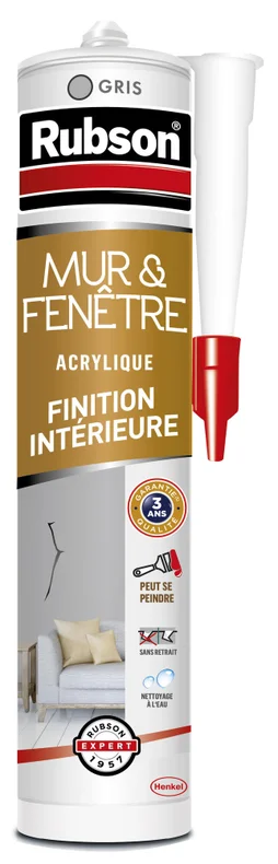 Mastic mur/fenetre acrylique RUBSON gris cartouche 280ml