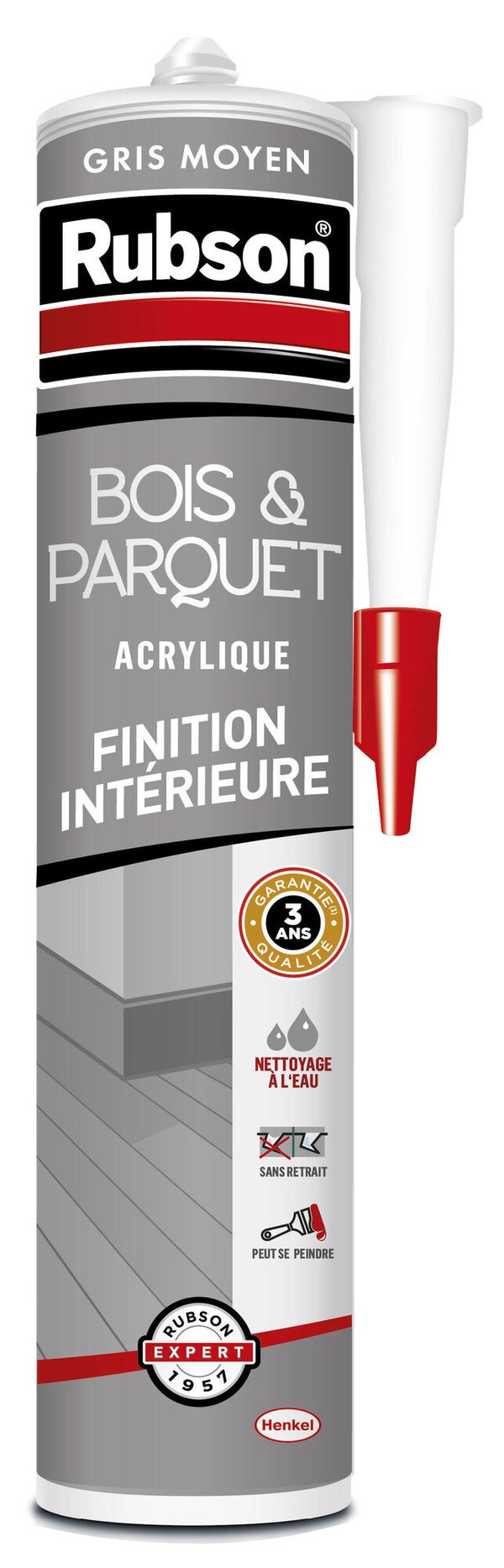 Mastic bois/parquet acrylique RUBSON gris moyen cartouche 280ml