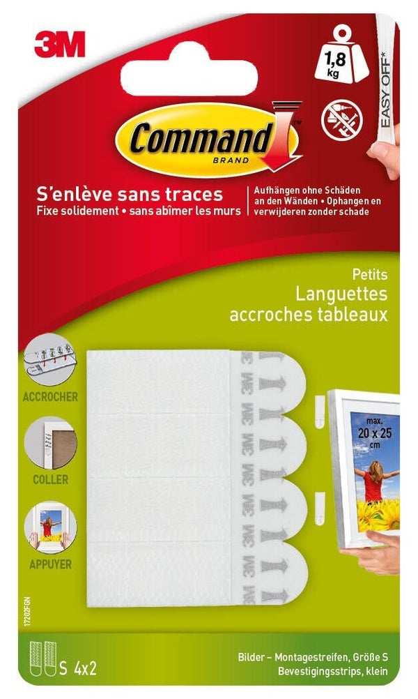 Lot de 8 languettes adhésives tableaux COMMAND blanc