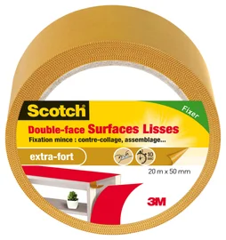 Rouleau adhésif double face surfaces lisses, SCOTCH, L.20 m x l.50 mm