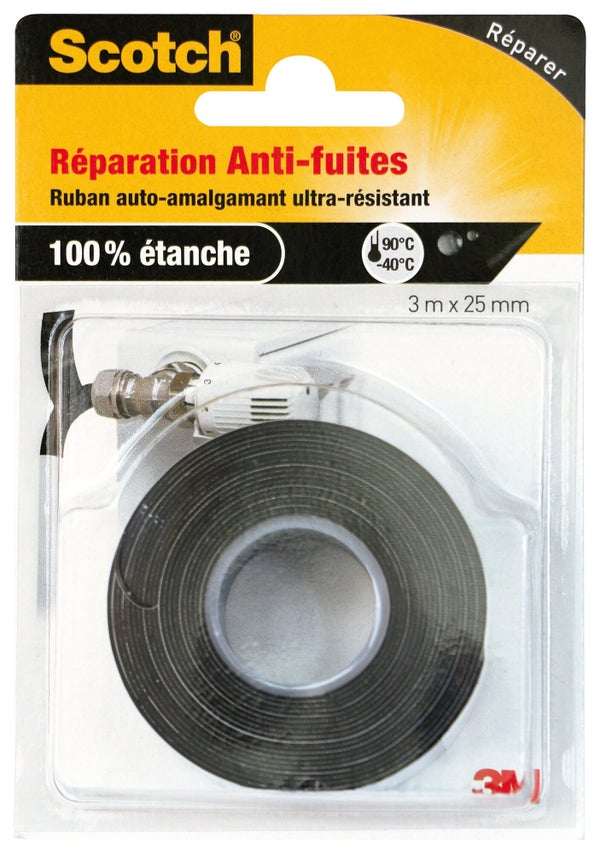 Ruban De Réparation Scotch, Une Face L.3 M X L.25 Mm Noir