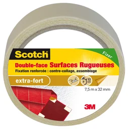 Rouleau adhésif double face surfaces rugueuses, SCOTCH L.7.5 m X l.32 mm