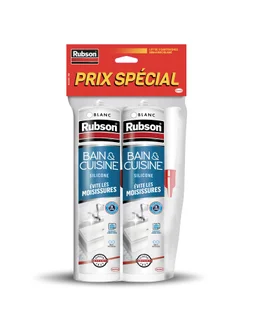 Lot de 2 mastic silicone cuisine/bain blanc RUBSON cartouche 280 ml