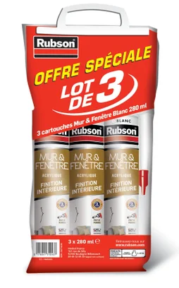Lot de 3 mastics mur/fenetre acrylique RUBSON blanc cartouche 280ml