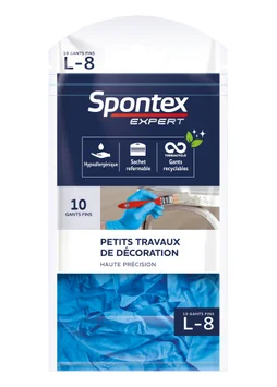 Lot de 10 paires de gants pour outil de manutention latex, taille 8 SPONTEX EXP 