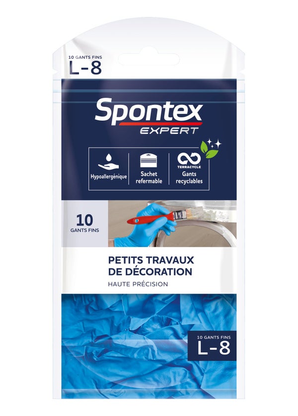 Lot de 10 paires de gants pour outil de manutention latex, taille 8 SPONTEX EXP 