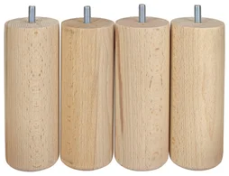 Lot De 4 Pieds De Meuble Cylindrique Fixes Hêtre Brut Blanc/Beige/Naturels, 15Cm
