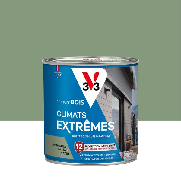 Peinture bois extérieur Climats extrêmes® V33, vert provence satiné 0.5 l