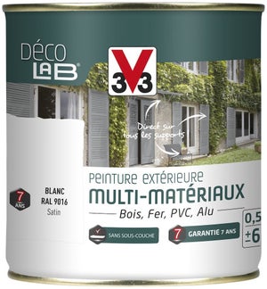 Peinture multimatériaux Extérieur Décolab® V33 Blanc Satiné 0.5 L