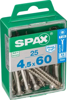 Lot De 25 Vis Inox Tête Fraisée Torx Spax, Diam.4.5 Mm X L.60 Mm