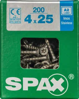 Lot De 200 Vis Inox Tête Fraisée Torx Spax, Diam.4 Mm X L.25 Mm