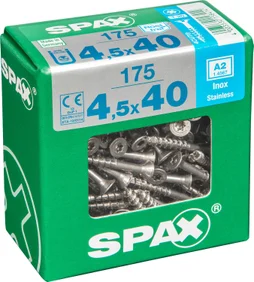 Lot De 175 Vis Inox Tête Fraisée Torx Spax, Diam.4.5 Mm X L.40 Mm