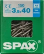 Lot De 150 Vis Inox Tête Fraisée Torx Spax, Diam.3.5 Mm X L.40 Mm