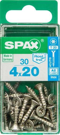 Lot De 30 Vis Inox Tête Fraisée Torx Spax, Diam.4 Mm X L.20 Mm