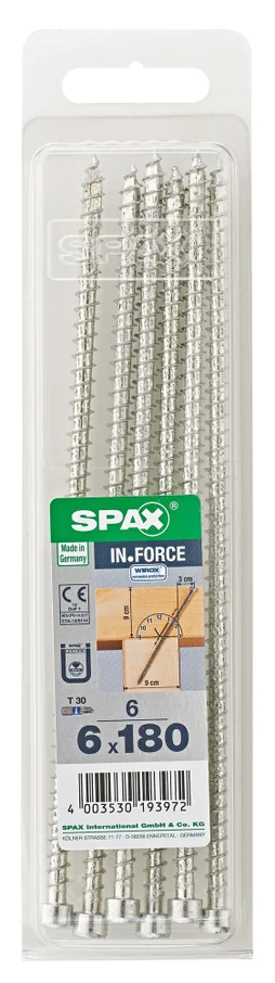 Lot De 6 Vis Acier Tête Cylindrique Spax, Diam.6 Mm X L.180 Mm