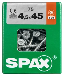 Lot De 75 Vis Acier Tête Fraisée Torx Spax, Diam.4.5 Mm X L.45 Mm