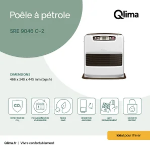 Poêle à pétrole à injection électronique SRE9046C-2, QLIMA, 4.65 kW