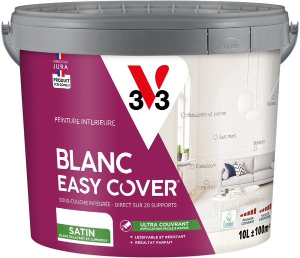Peinture Multisupport V33 Easy Cover® Blanc Couvrant Satiné, 10 L