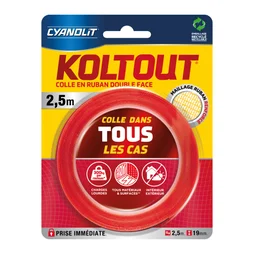 Ruban adhésif double face Koltout Express, CYANOLIT, L.2.5 m x l.19 mm