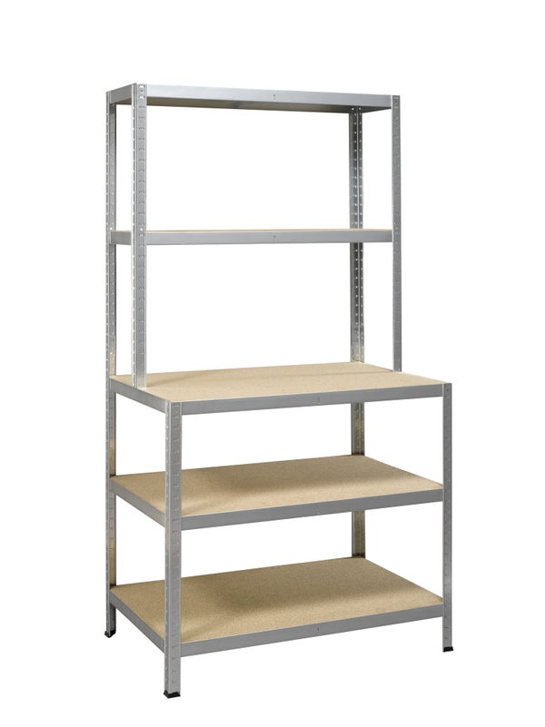 Etagère métal  bois l100 x H186 x P60cm 5 tablettes strong work gris