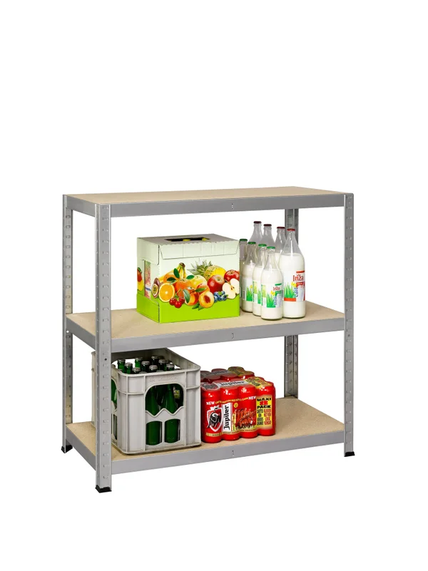 Etagère métal  bois l90 x H88 x P40cm 3 tablettes strong gris