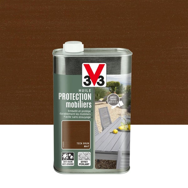 Huile V33 Protection Mobilier Opaque Teck Brun Mat, 1 L