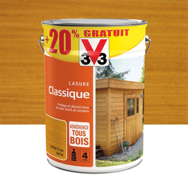 Lasure V33 Classique 4 ans chêne clair satiné 5L+20% gratuit