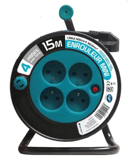 Enrouleur menager compact 4 prises 3g1 15 metres bleu zenitech