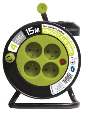 Enrouleur menager compact 4 prises 3g1 15 metres anis zenitech