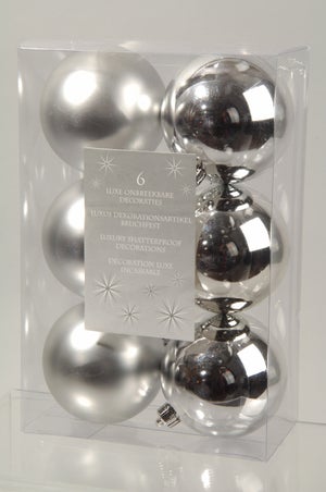 6 boules de décoration de noël 80mm argent