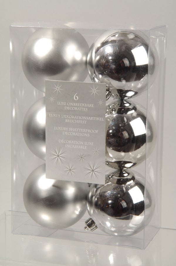 6 boules de décoration de noël 80mm argent