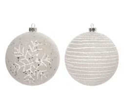 Boule Noel plastique d8cm blanc givre variantes flocon/rayure-unite