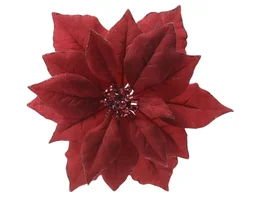 Décoration florale Poinsettia pour arbre de noël en soie rouge