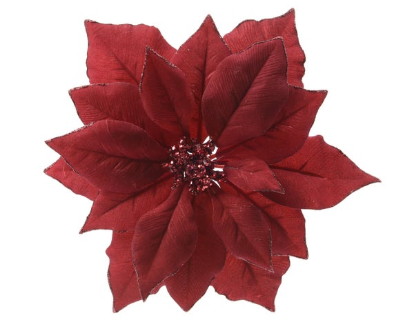 Décoration florale Poinsettia pour arbre de noël en soie rouge