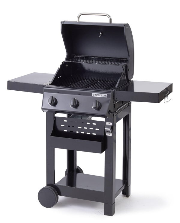 Barbecue au gaz - 114 x 55 x 114 cm - NATERIAL Alton, 3 brûleurs, noir