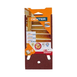 Lot de 5 papiers abrasifs, DEXTER, l.93 x L.185 mm grain 80