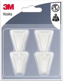 Lot de 4 crochets adhésif, 3M, triangle blanc 0.3 kg