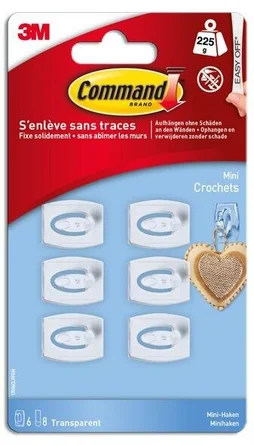 Lot de 6 crochets adhésif mini, COMMAND transparent 0.225 kg